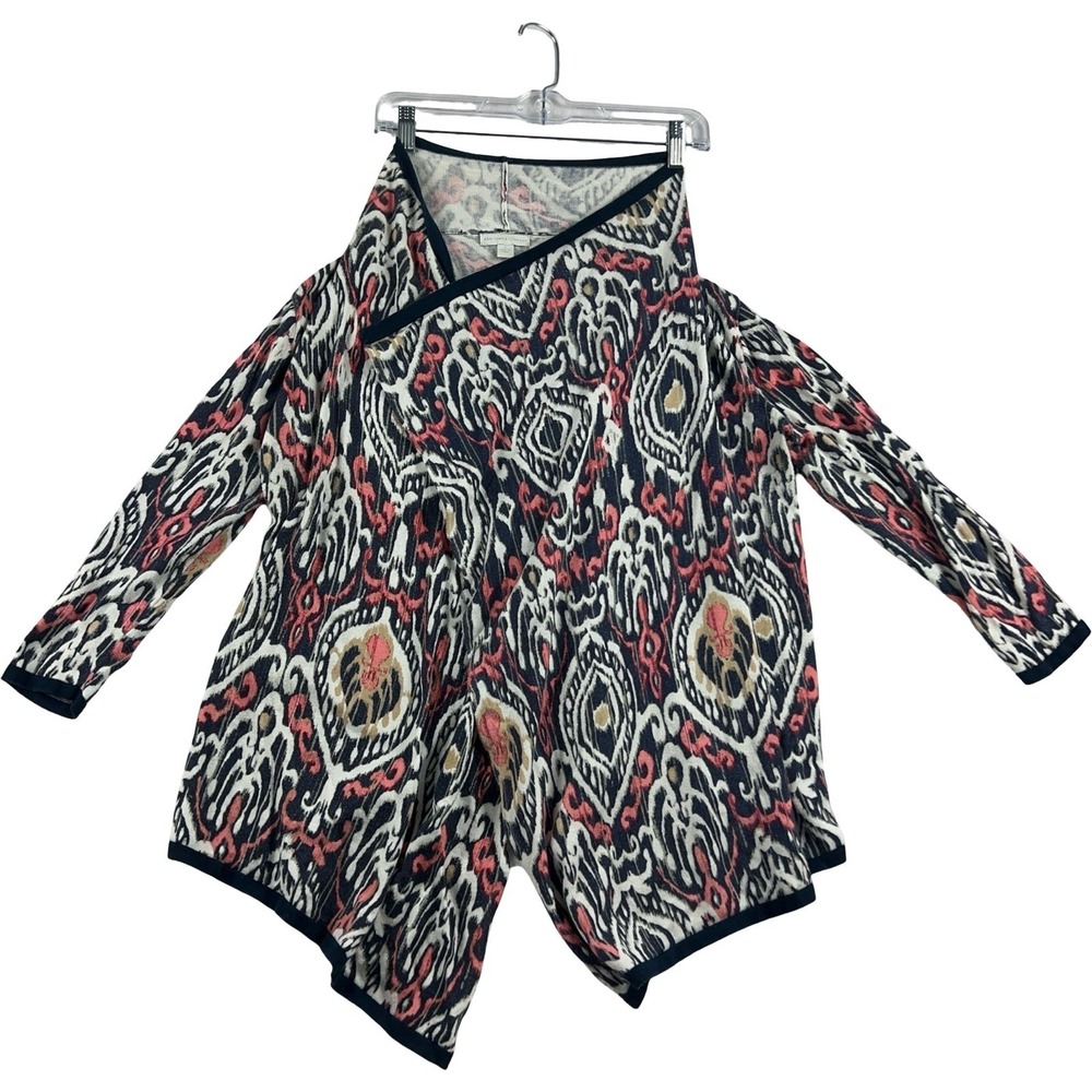 New York & Company Cardigan Womens Small Multicolor Ikat Open Front Knit Sweater